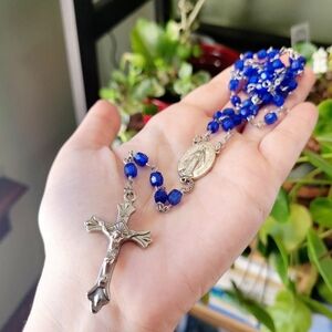 Vintage Blue & Silver Crucifix Cross Rosary